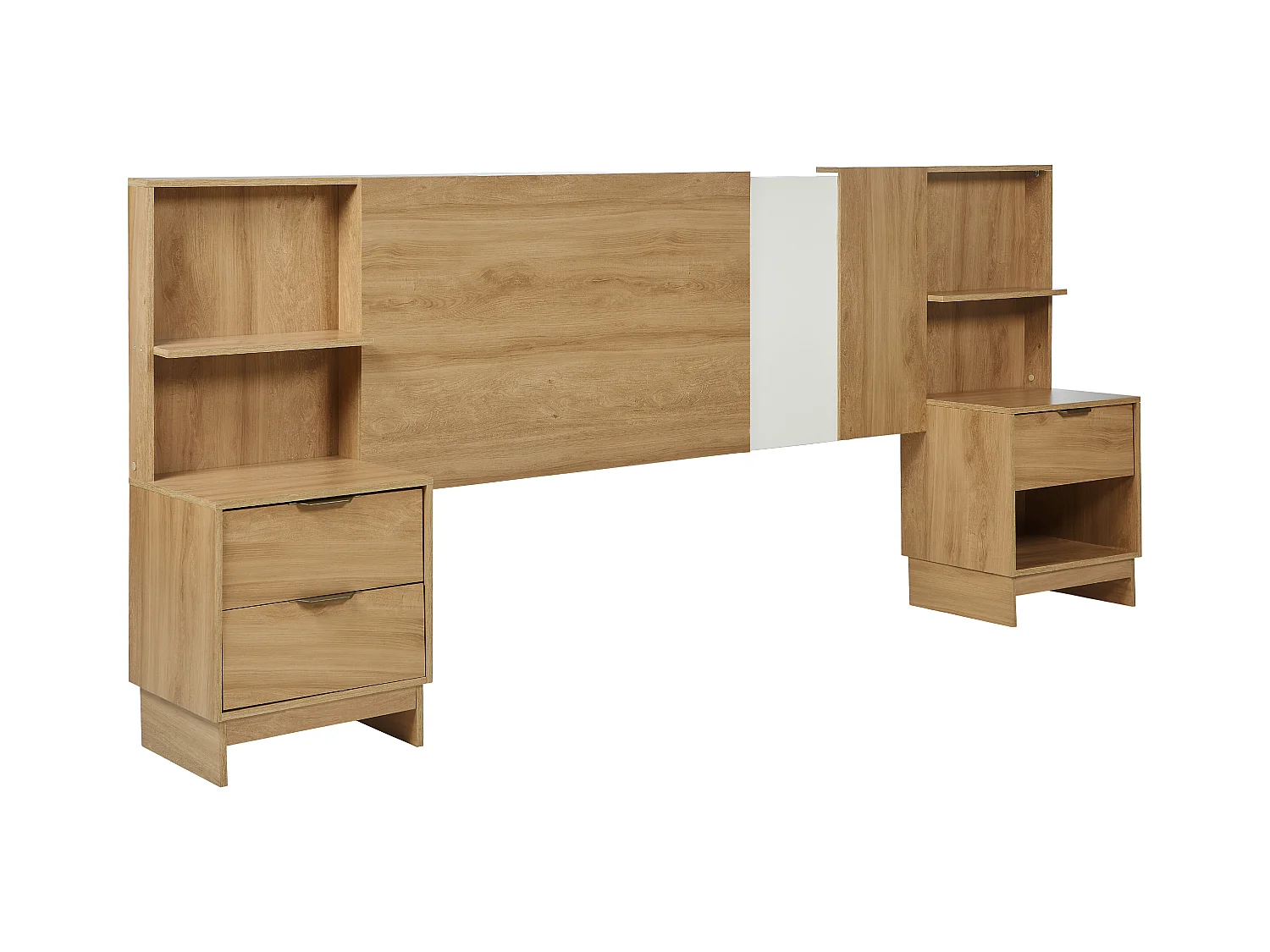 Zagłówek do łóżka rozsuwany z szafkami nocnymi - 140/160 cm - Naturalny - NOVOLI