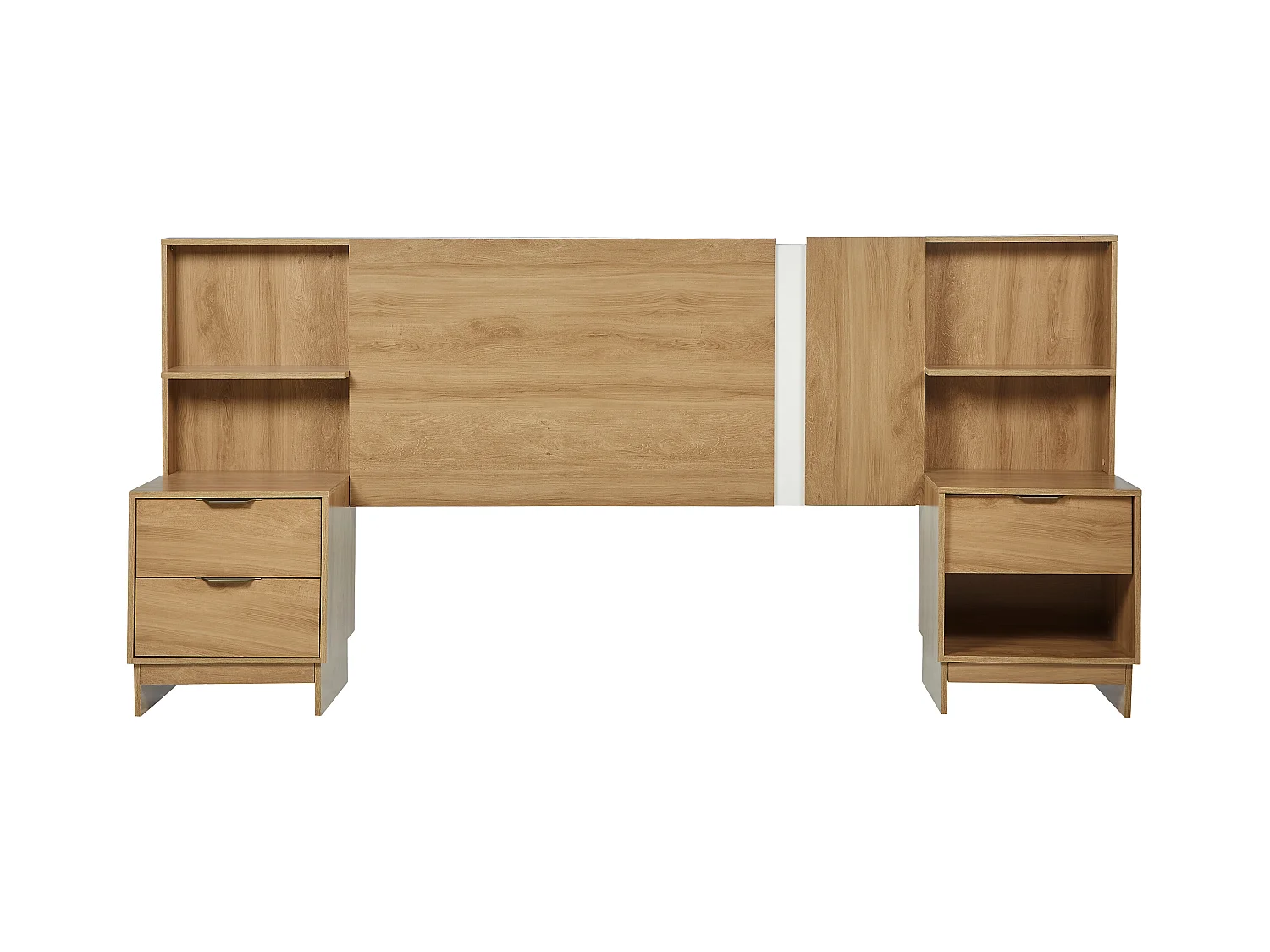 Zagłówek do łóżka rozsuwany z szafkami nocnymi - 140/160 cm - Naturalny - NOVOLI