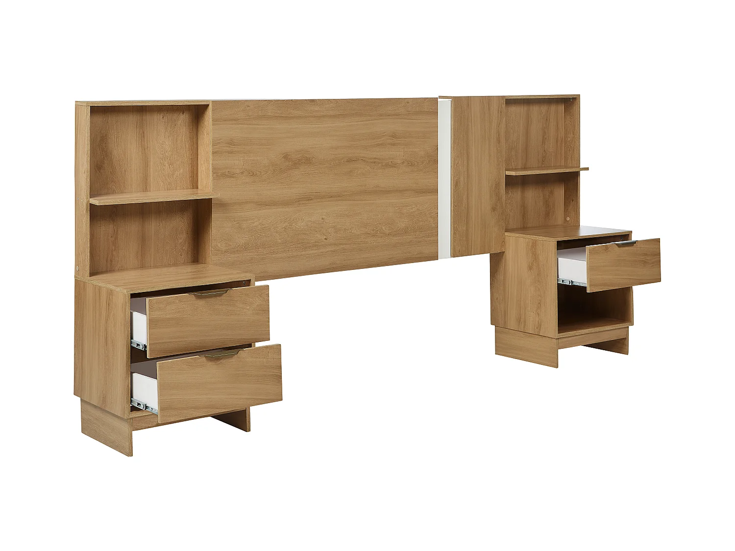 Zagłówek do łóżka rozsuwany z szafkami nocnymi - 140/160 cm - Naturalny - NOVOLI