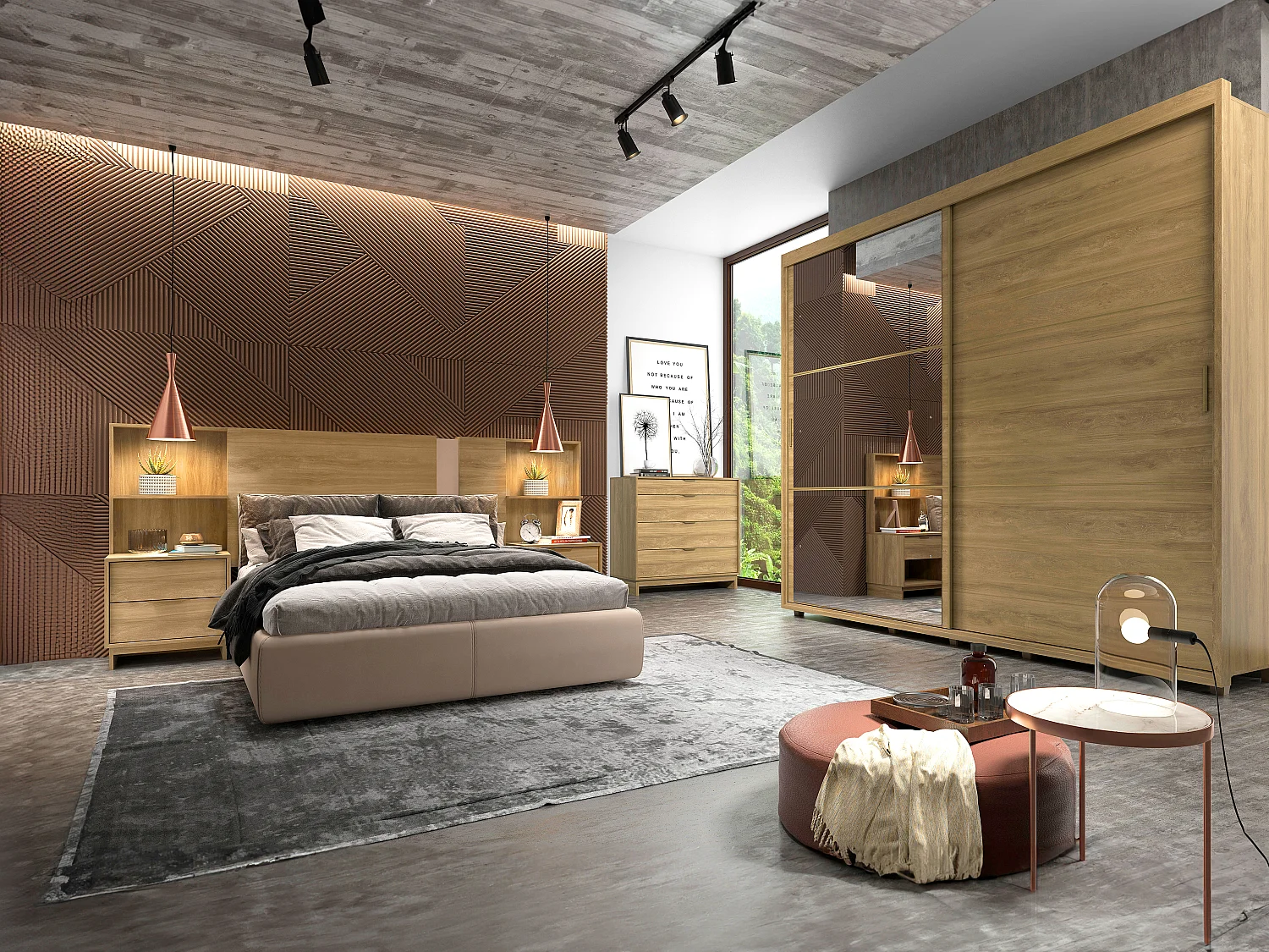 Tête de lit extensible avec chevets - 140/160 cm - Coloris : Naturel - NOVOLI