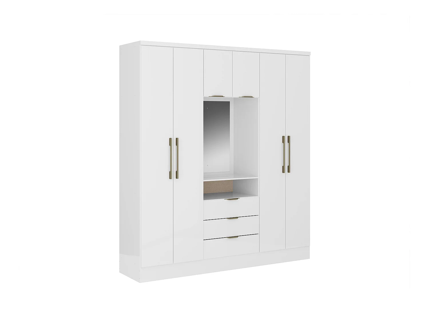 Armario 6 puertas y 3 cajones - Con espejo - 180 cm de ancho - Color: blanco - ELORIO