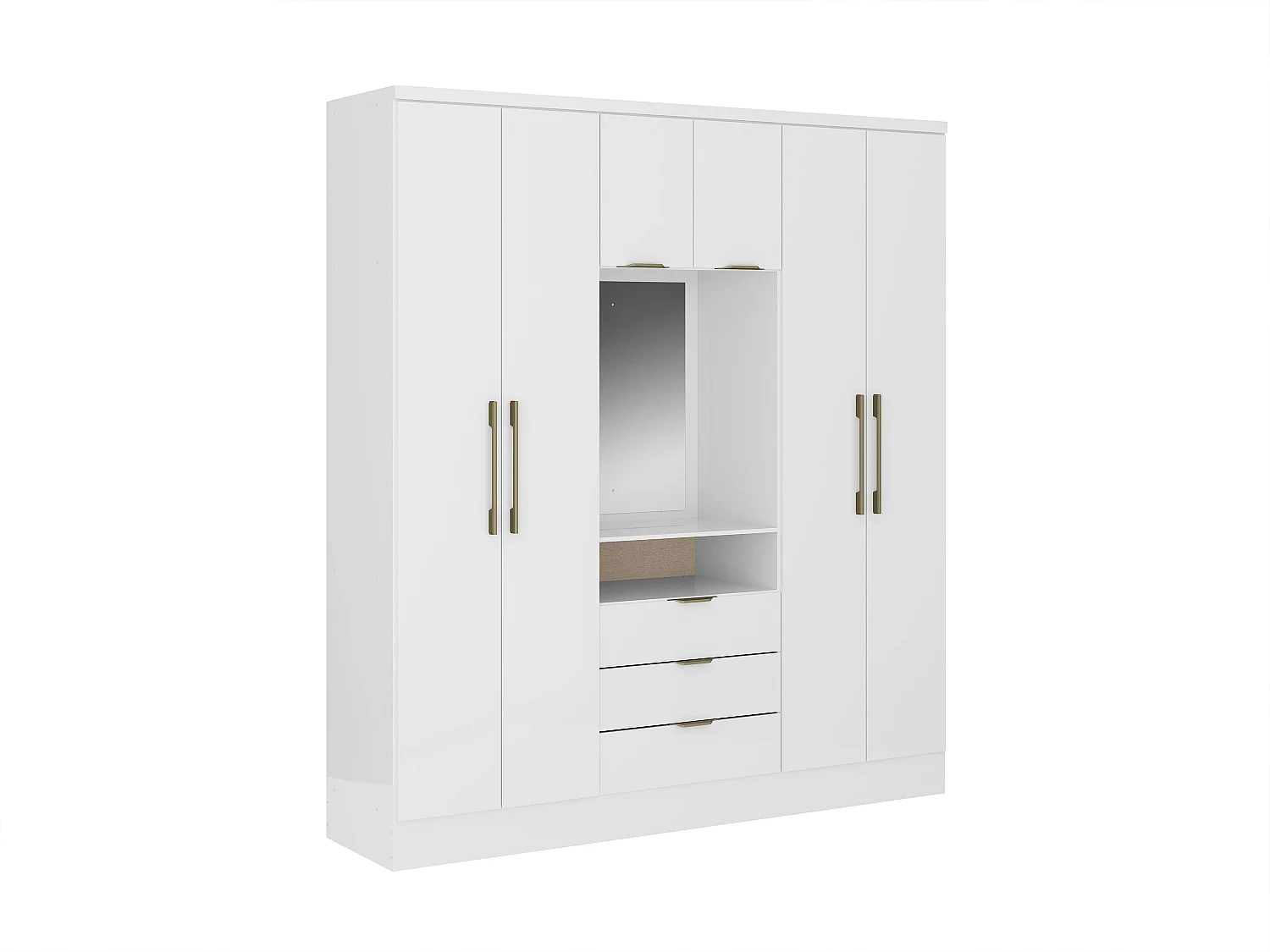 Armadio 6 ante e 3 cassetti + Specchio L180 cm Bianco - ELORIO