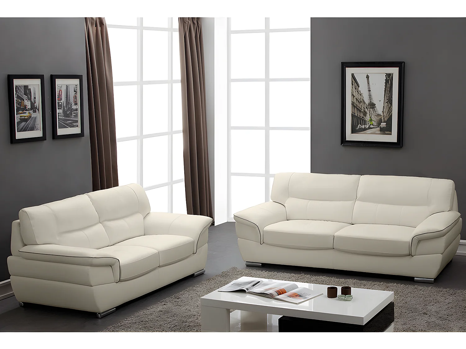 Couchgarnitur Leder 3+2 - Elfenbein - THIBAULT