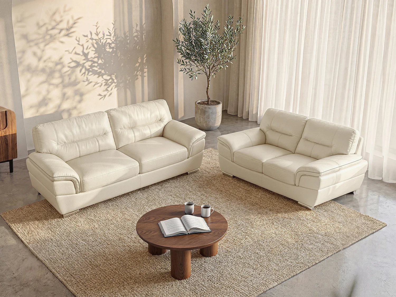 Couchgarnitur Leder 3+2 - Elfenbein - THIBAULT