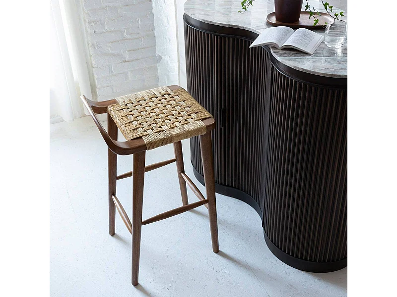 Taburete de bar de madera de mango Suzanna estilo bohemio único