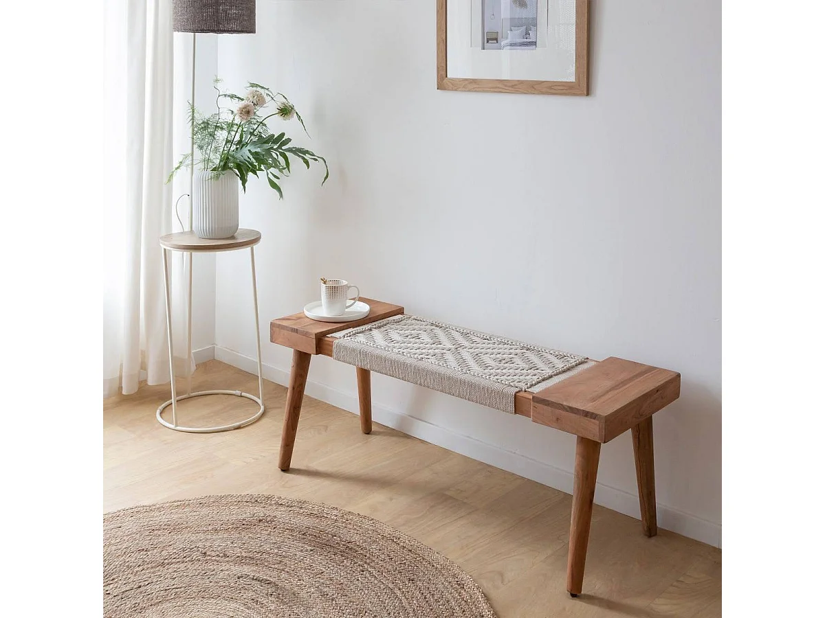 Banc en bois de manguier tissage Bertille