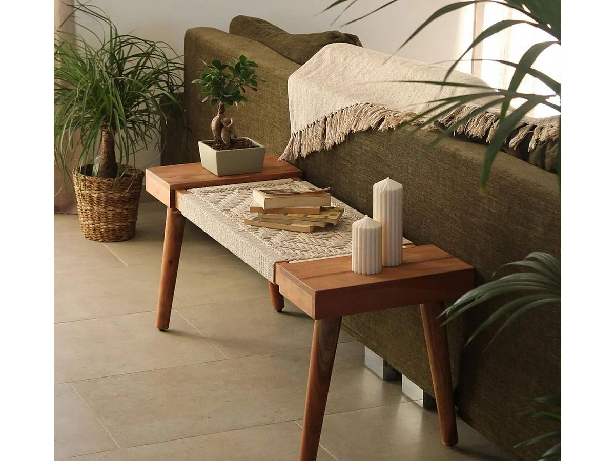 Banc en bois de manguier tissage Bertille