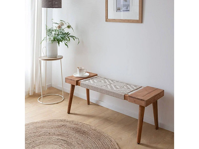 Banc en bois de manguier tissage Bertille