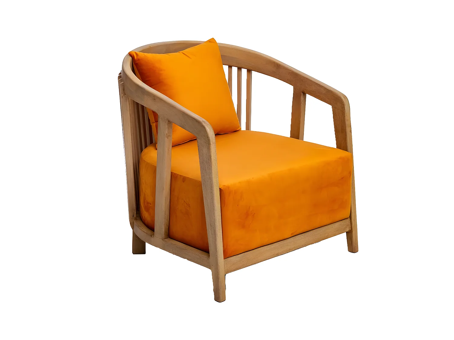 Fauteuil en bois de manguier et velours Térence