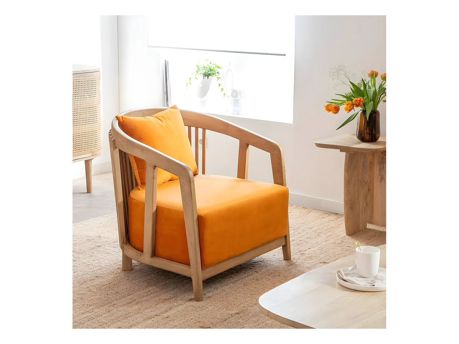 Sillón de madera de mango y terciopelo Terence con almacenamiento