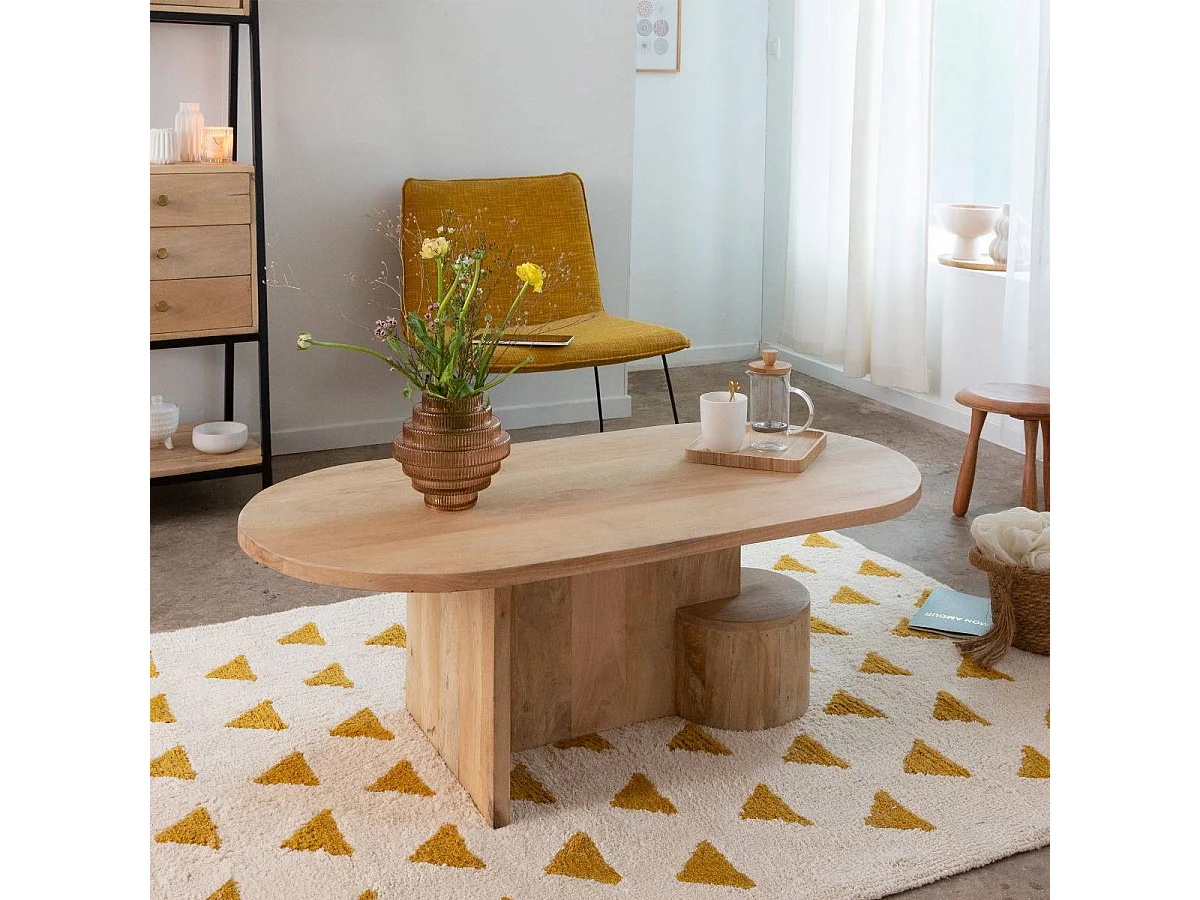 Mesa de centro de madera de mango Edouard con almacenamiento - Estilo contemporáneo