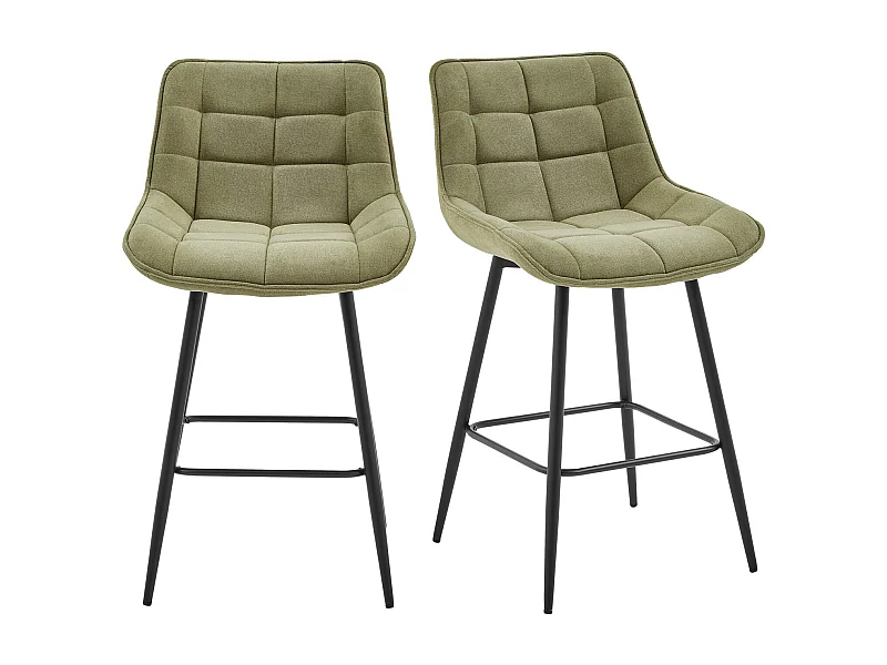 GRANT-Silla de bar de tela verde y metal negro (x2)