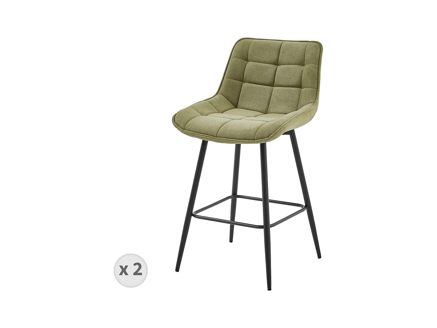 GRANT-Silla de bar de tela verde y metal negro (x2)