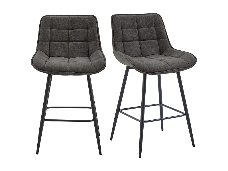 GRANT-Silla de bar de tela gris y metal negro (x2)