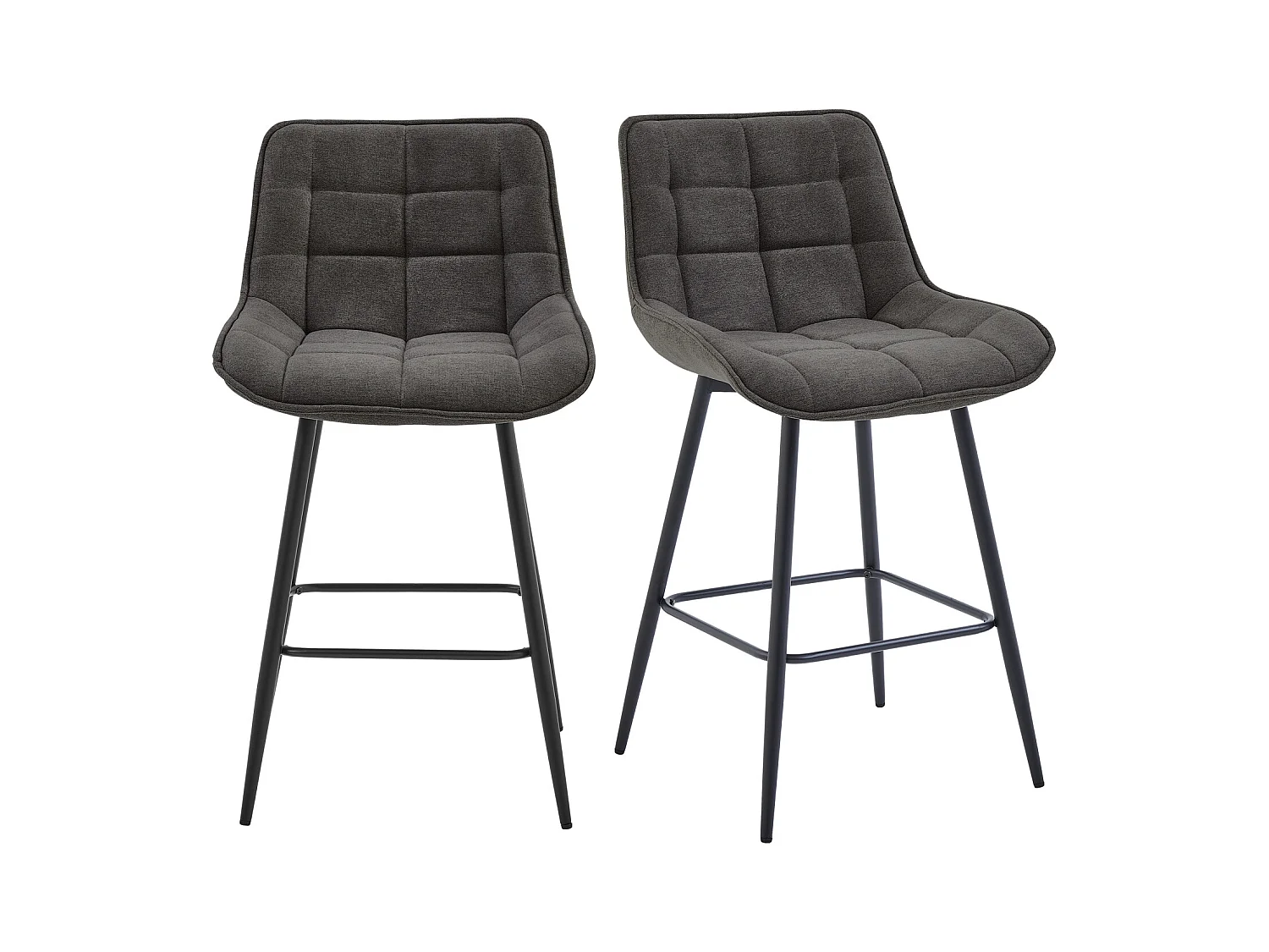 GRANT-Sedia da bar in tessuto grigio e metallo nero (x2)