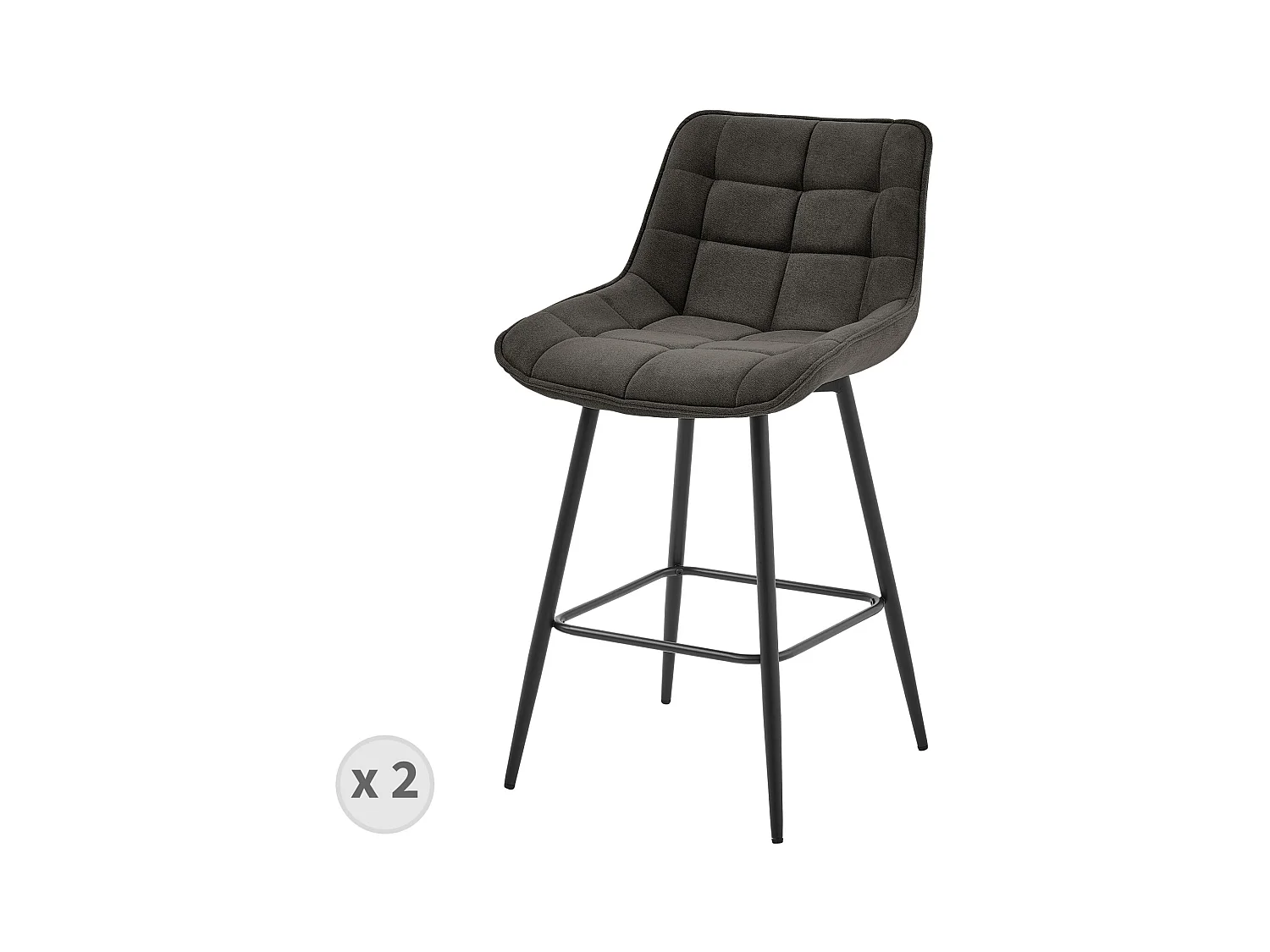 GRANT-Silla de bar de tela gris y metal negro (x2)
