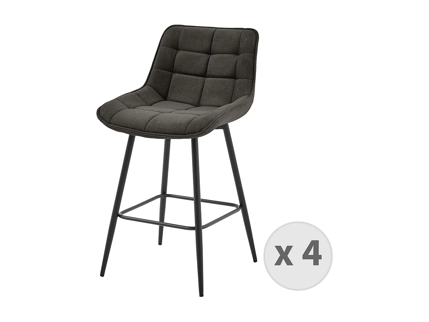 GRANT - Fauteuil de bar en tissu Gris souris et métal noir (x4)