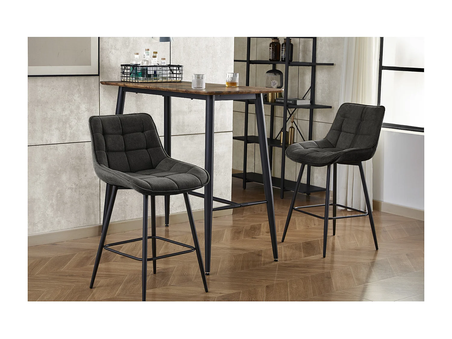GRANT - Fauteuil de bar en tissu Gris souris et métal noir (x4)
