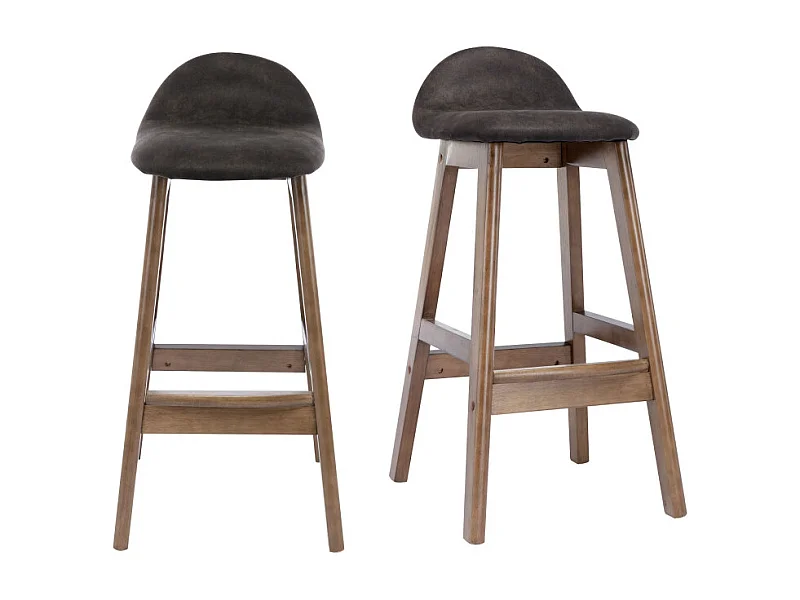 JUDE-Silla de bar tejido gris oscuro teñida de nogal (x2)