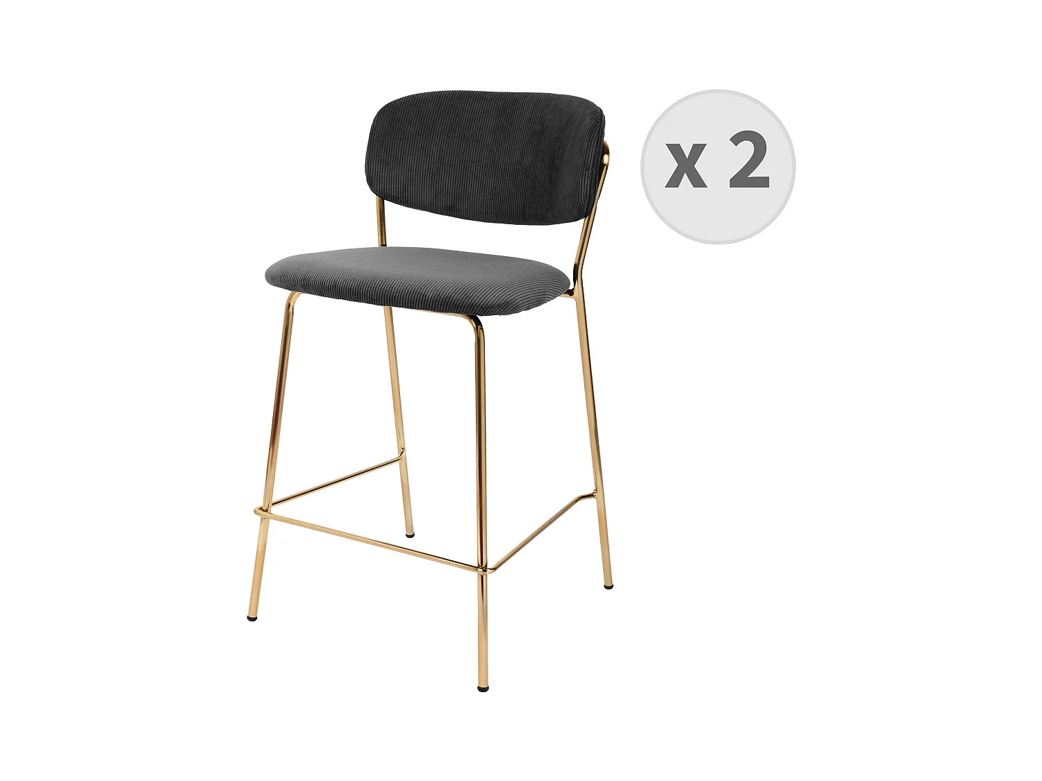 CLARA-Silla de bar de tela acanalada negro y dorado (x2