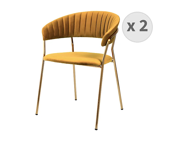HUGO-Sedia con braccioli in velluto senape e  dorato (x2)