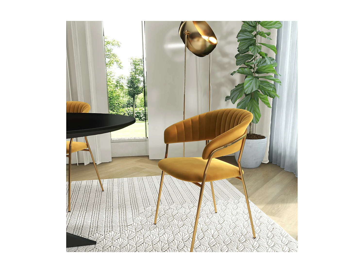 HUGO-Sedia con braccioli in velluto senape e  dorato (x2)