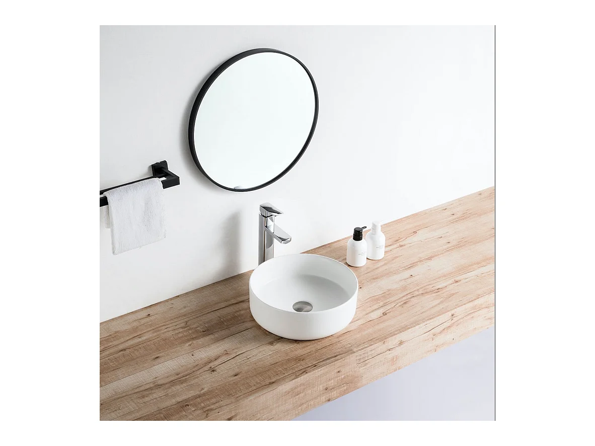 Lavabo blanco mate sobre encimera cerámico MENDOZA Ø 36 cm  Ø36 cm