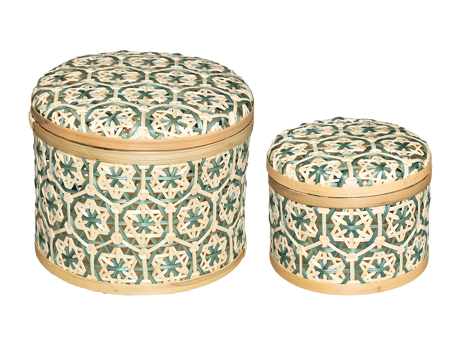 Lot de 2 Boites de rangement rondes en Bambou