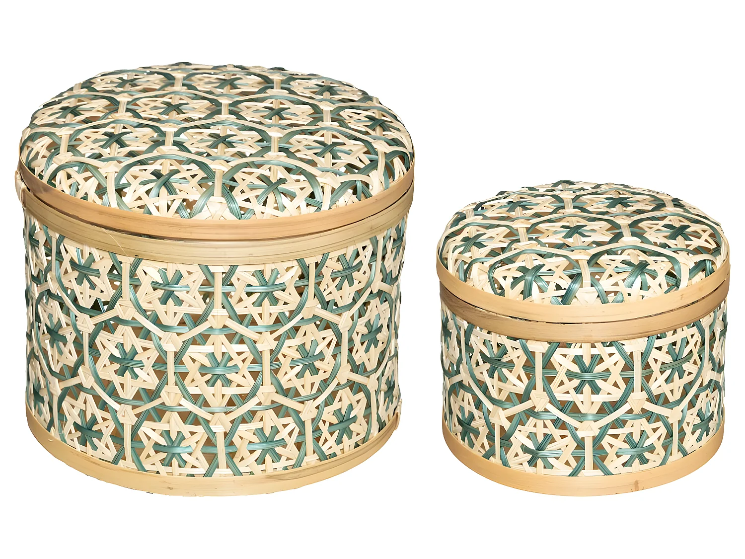 Lot de 2 Boites de rangement rondes en Bambou