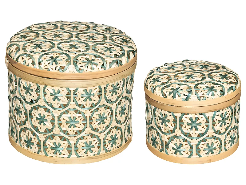 Lot de 2 Boites de rangement rondes en Bambou
