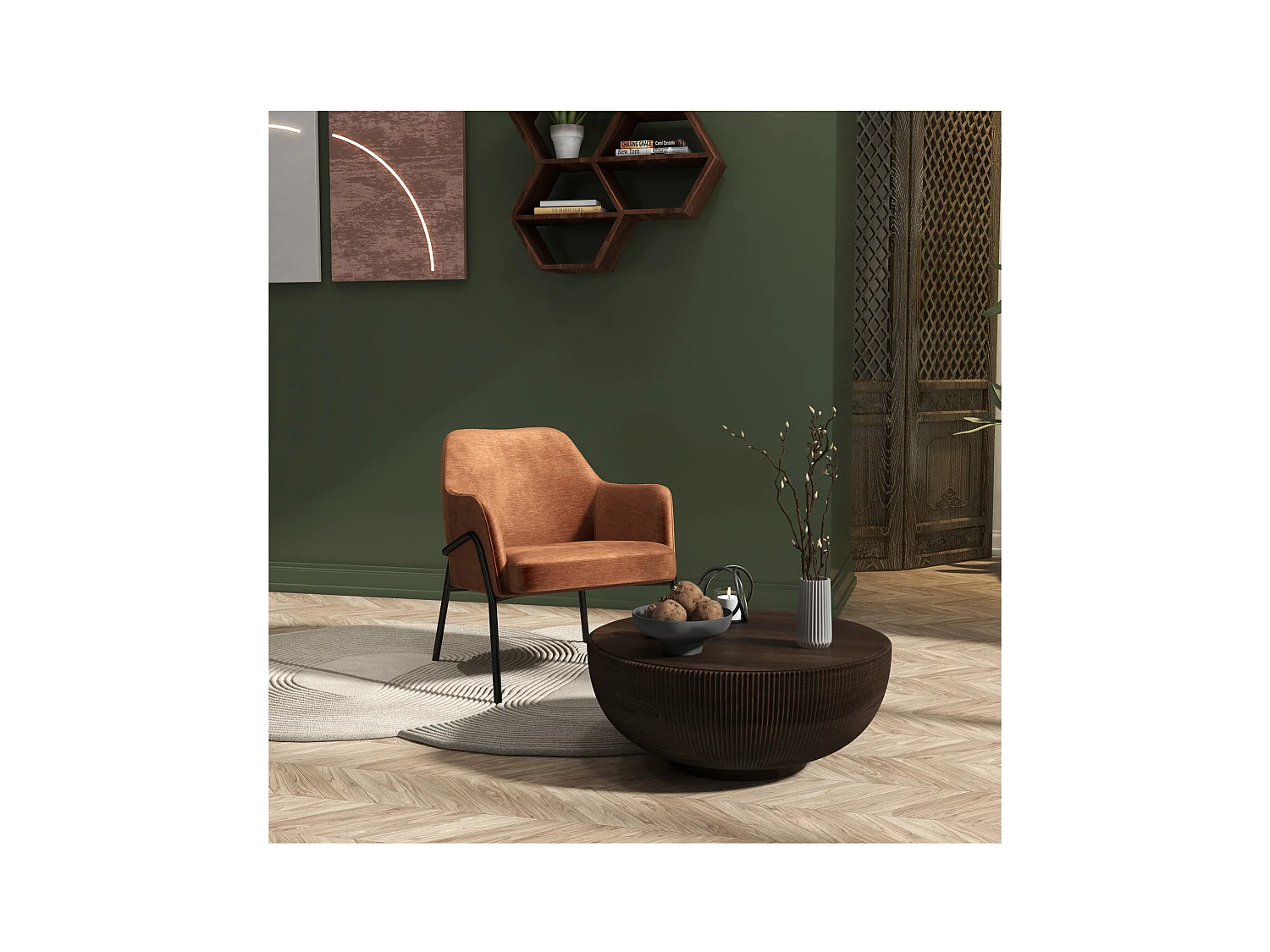 LAYTON-Poltrona lounge, tessuto Terracotta e nero opaco