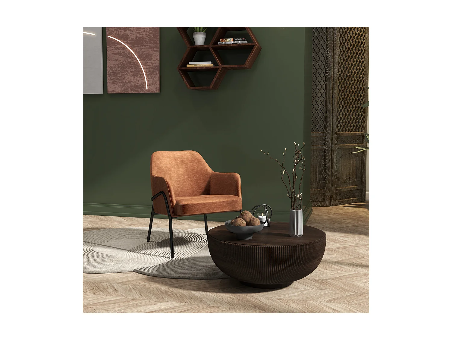LAYTON-Fauteuil lounge en velours Retro Terracotta