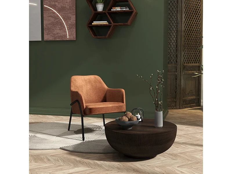 LAYTON-Fauteuil lounge en velours Retro Terracotta