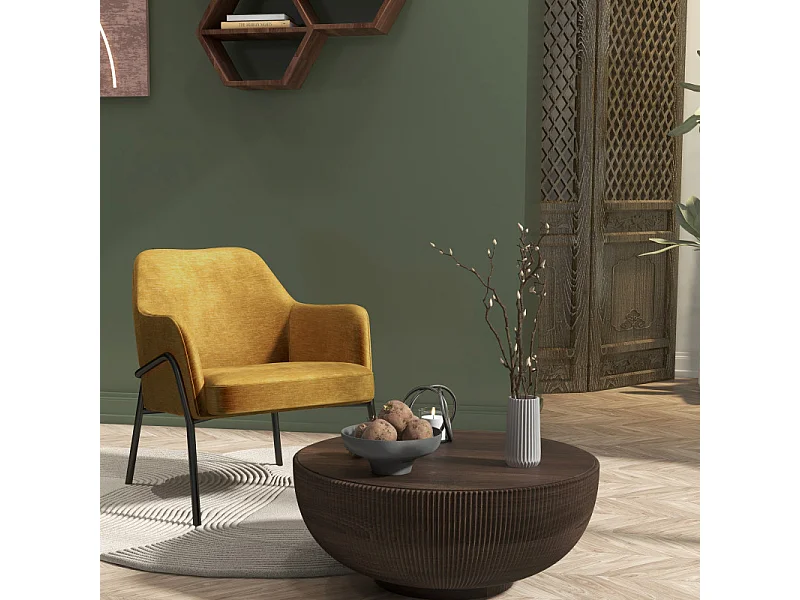 LAYTON-Fauteuil lounge en velours Retro Moutarde