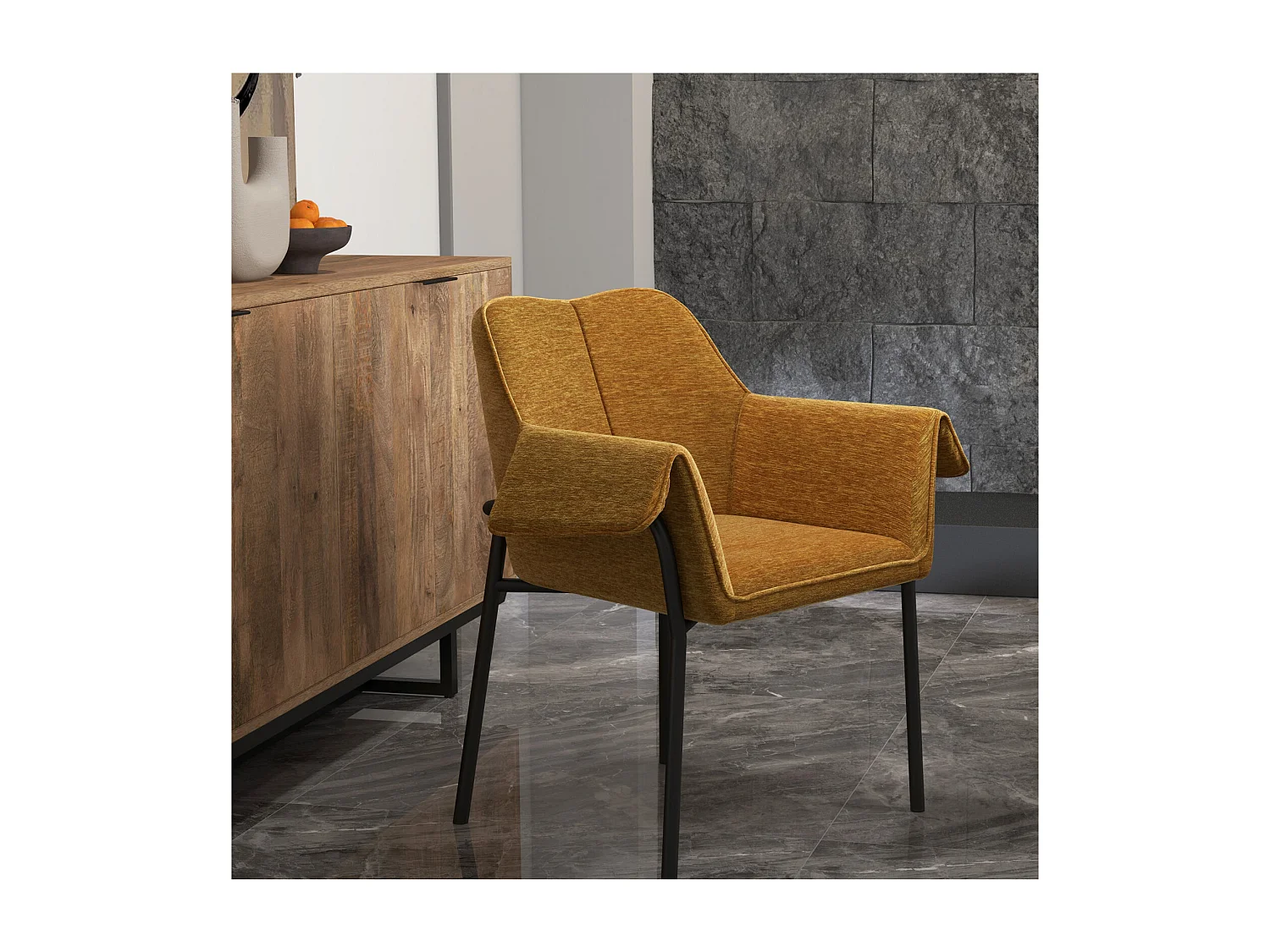 GASPARD-Poltrona da tavolo in tessuto senape e nero