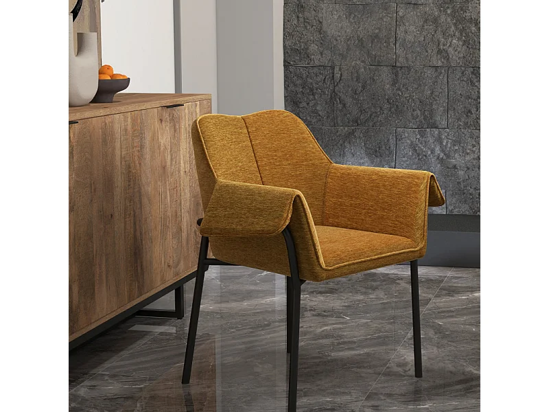 GASPARD-Poltrona da tavolo in tessuto senape e nero