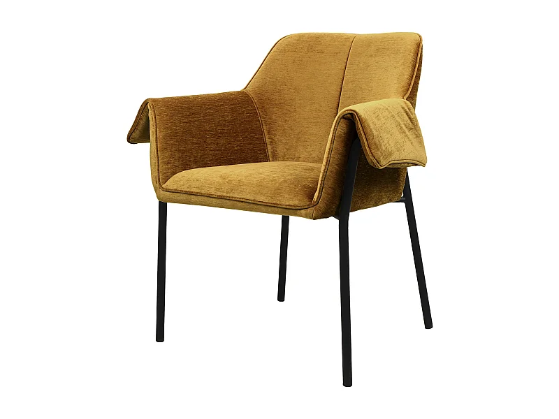 GASPARD - Fauteuil de table en tissu chenillé Moutarde et métal noir