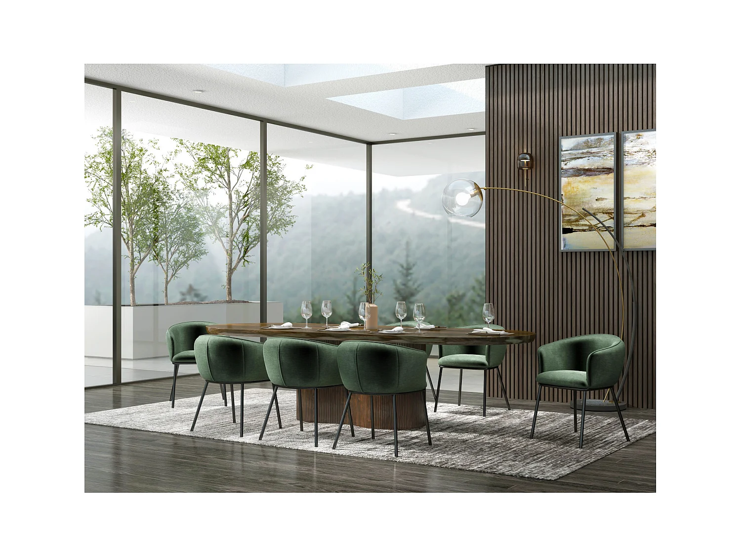 ALVIN-Poltrona da tavolo in tessuto verde e nero