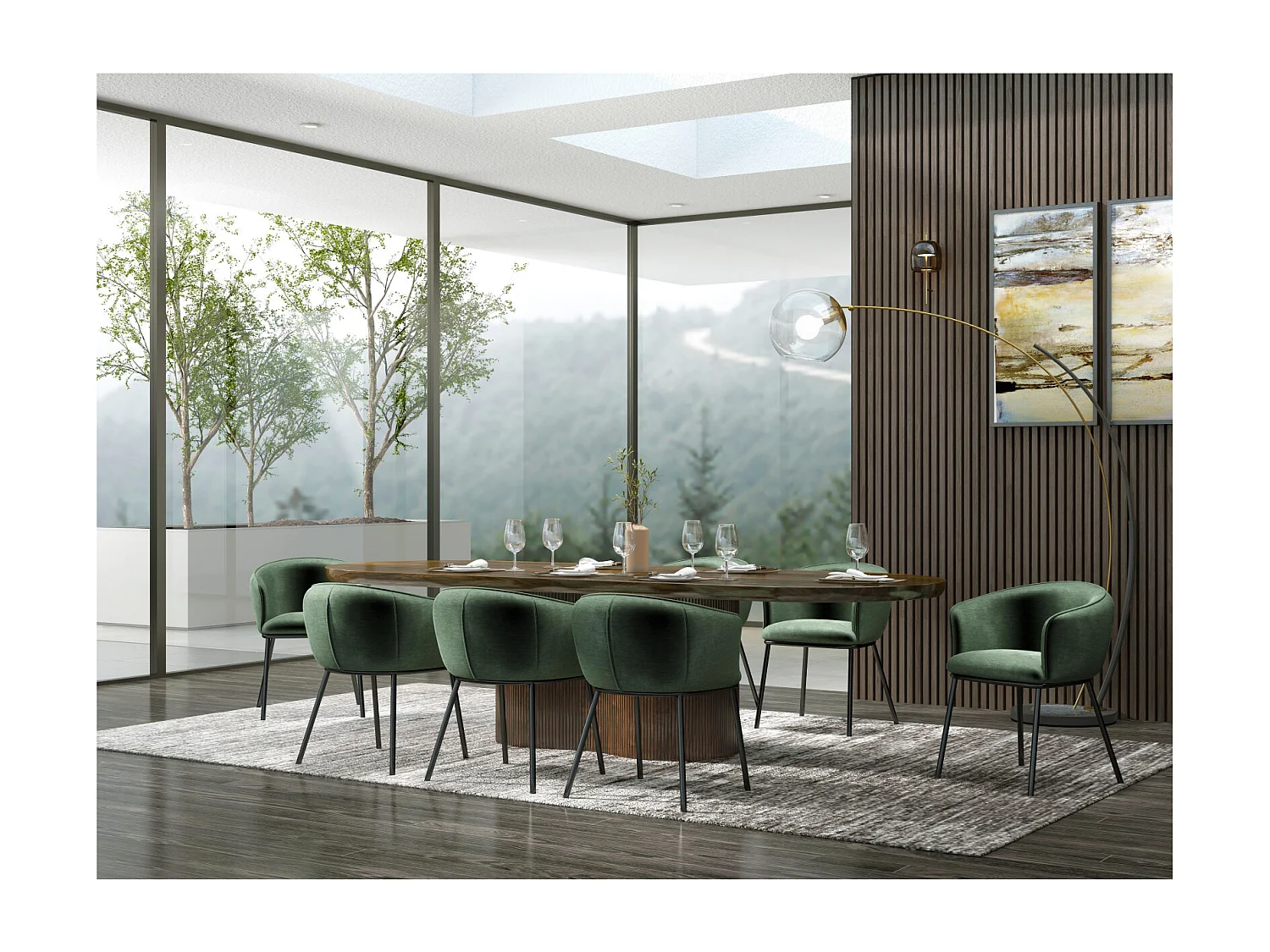 ALVIN-Poltrona da tavolo in tessuto verde e nero