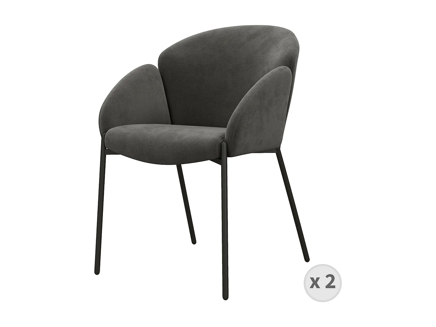 CANDICE - Fauteuil de table en tissu chevron Gris souris, métal noir(x2)