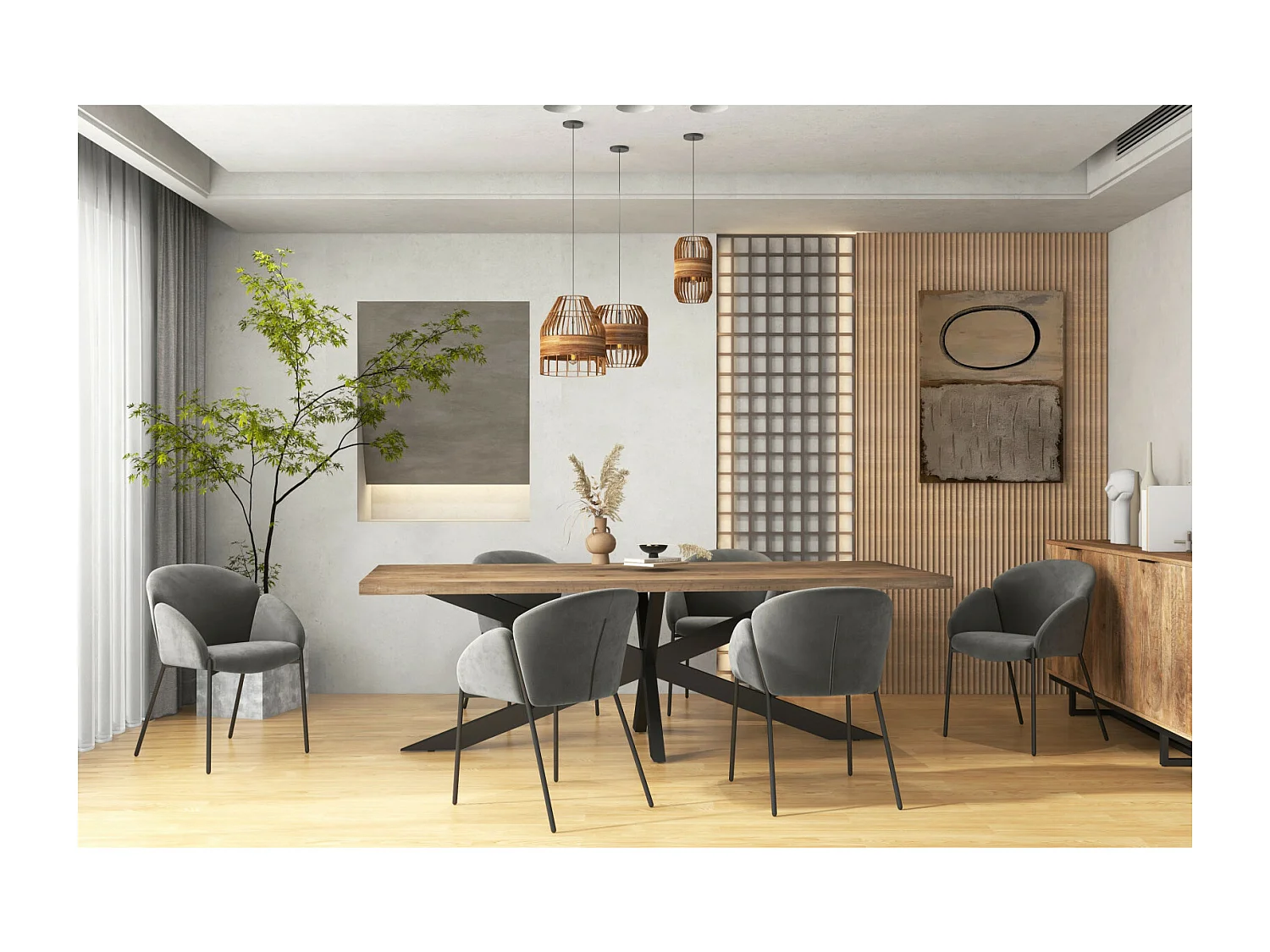 CANDICE - Fauteuil de table en tissu chevron Gris souris, métal noir(x2)