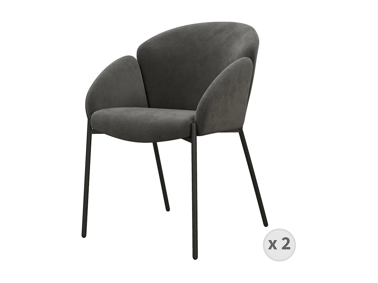CANDICE - Fauteuil de table en tissu chevron Gris souris, métal noir(x2)
