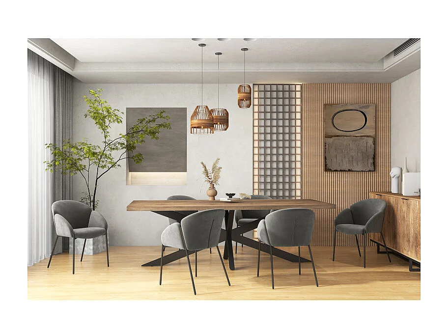 CANDICE - Fauteuil de table en tissu chevron Gris souris, métal noir(x2)