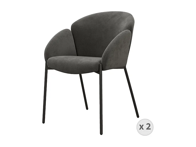 CANDICE - Fauteuil de table en tissu chevron Gris souris, métal noir(x2)