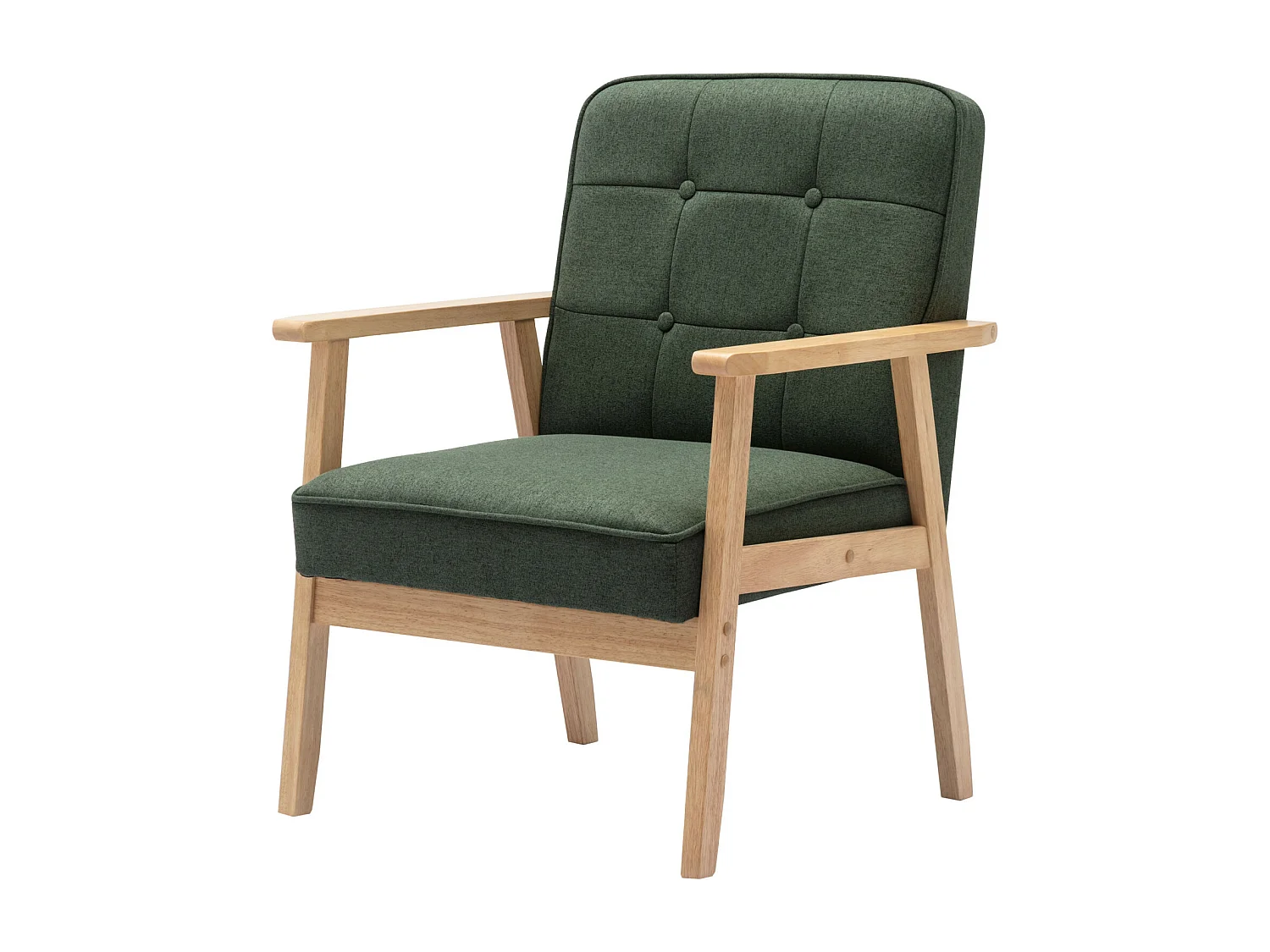 DOUGLAS - Fauteuil lounge en tissu Sauge et bois massif