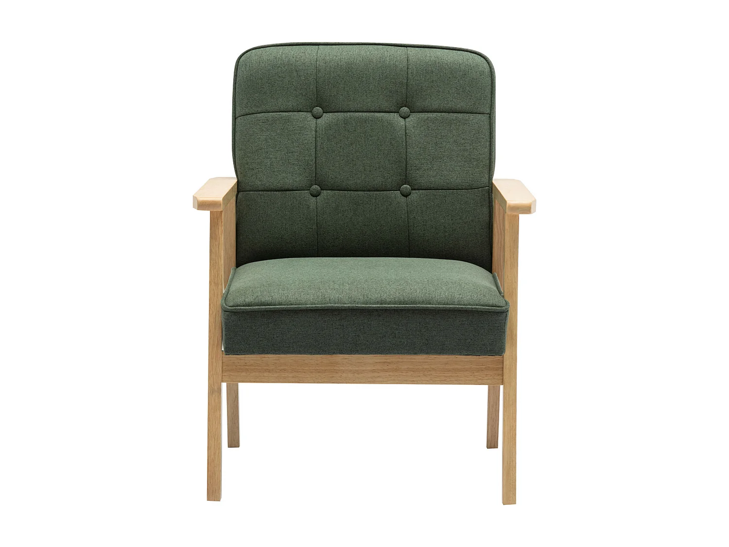 DOUGLAS - Fauteuil lounge en tissu Sauge et bois massif