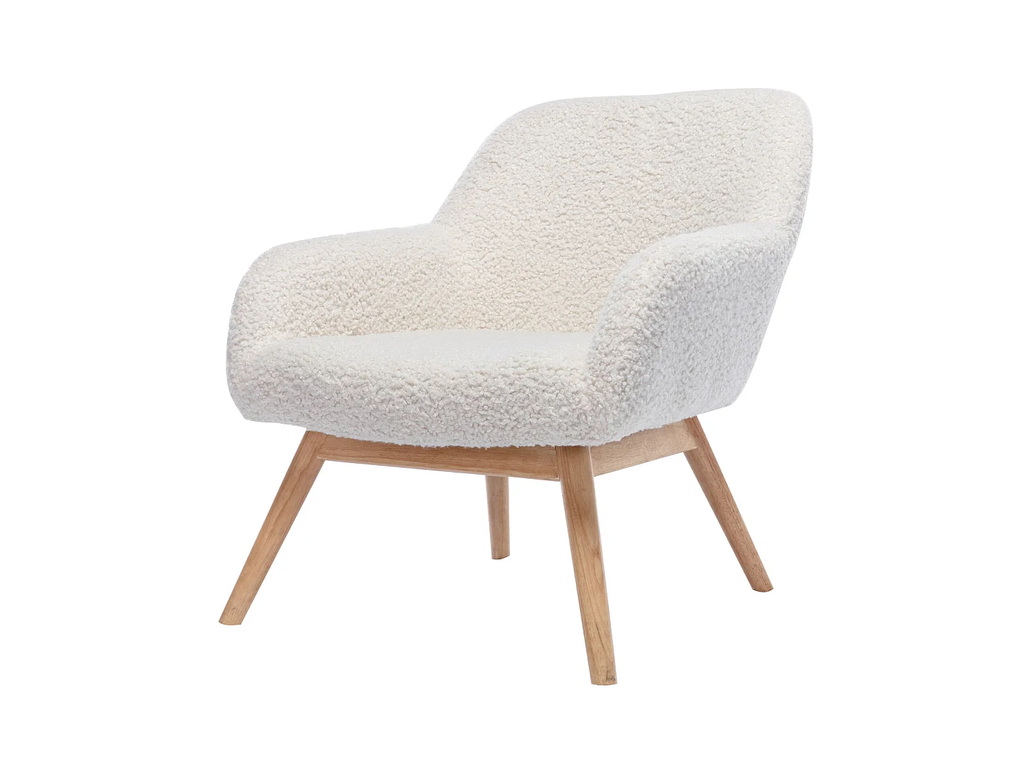 MALMO, Fauteuil en bois naturel et tissu bouclé écru