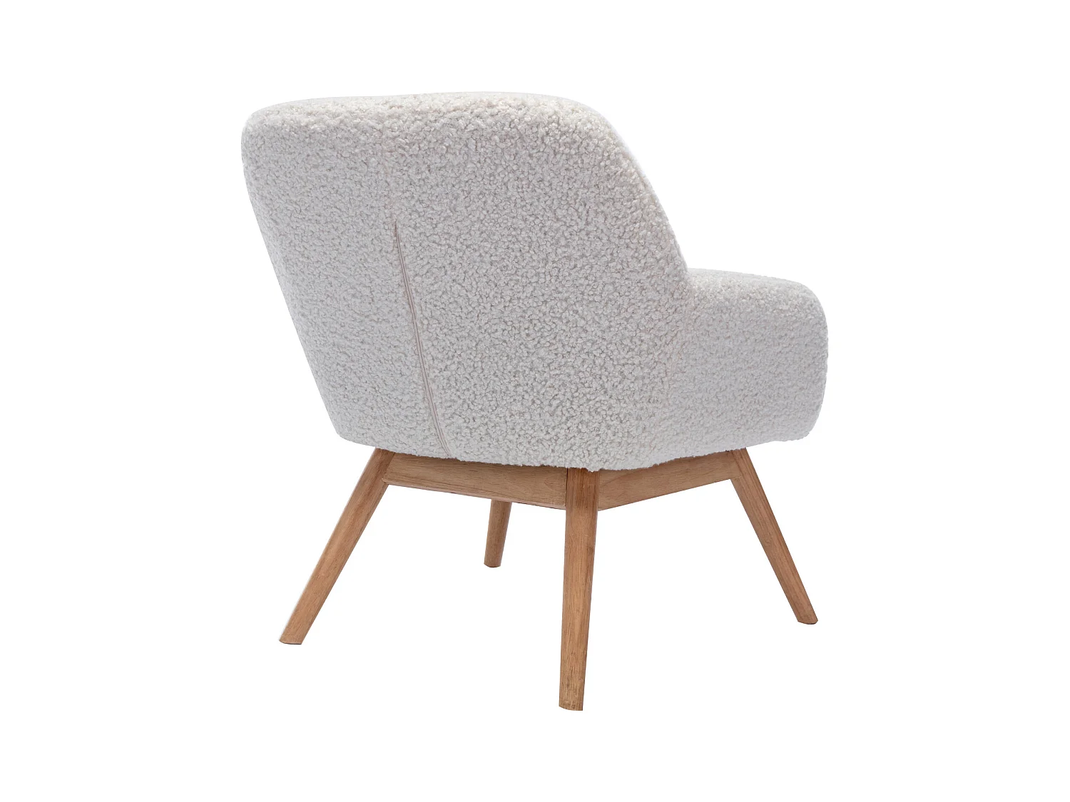 MALMO, Fauteuil en bois naturel et tissu bouclé écru