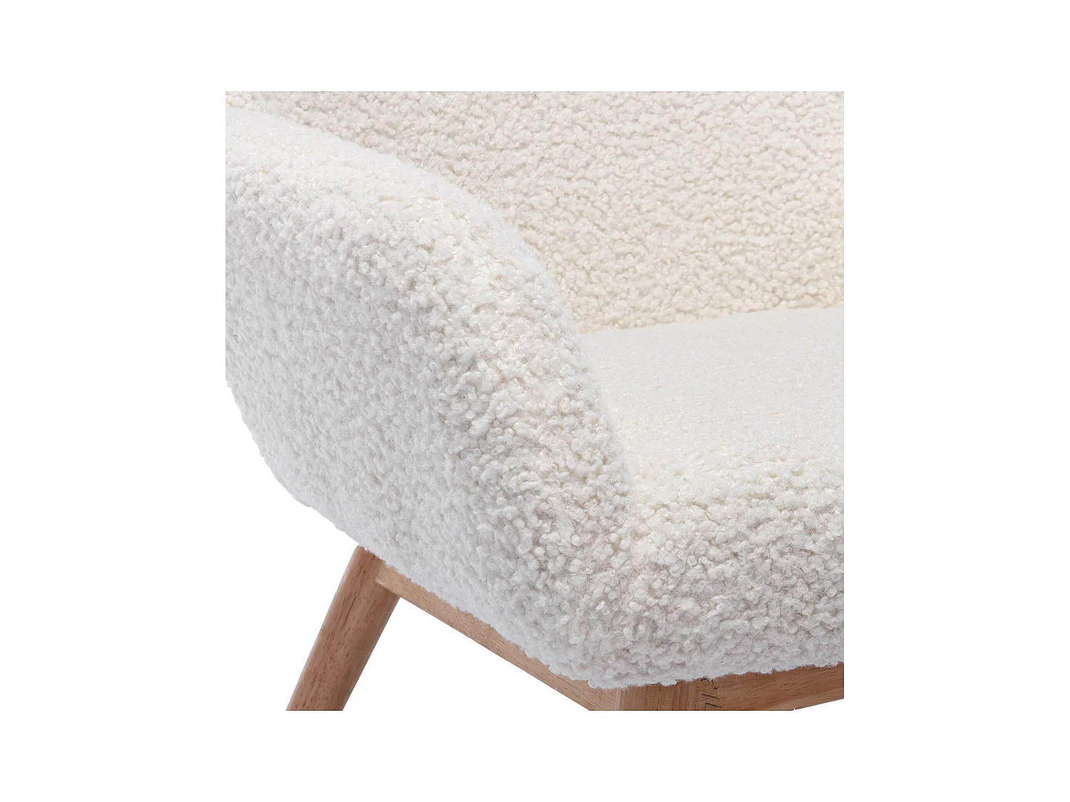 MALMO, Fauteuil en bois naturel et tissu bouclé écru