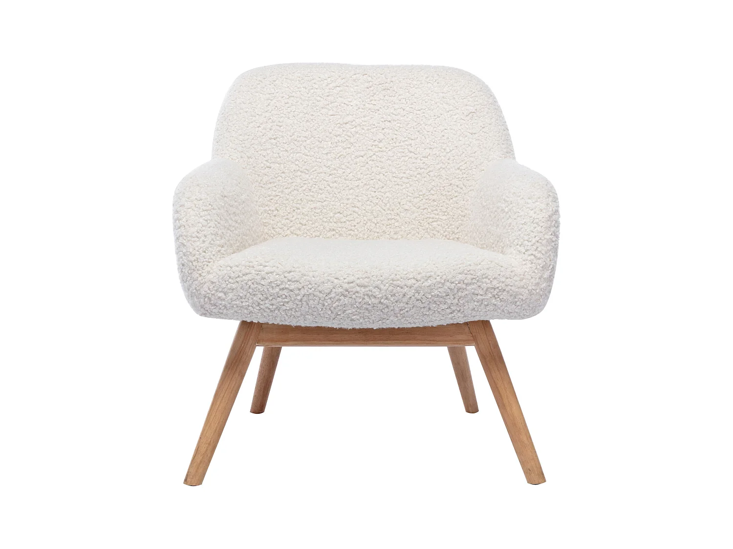 MALMO, Fauteuil en bois naturel et tissu bouclé écru